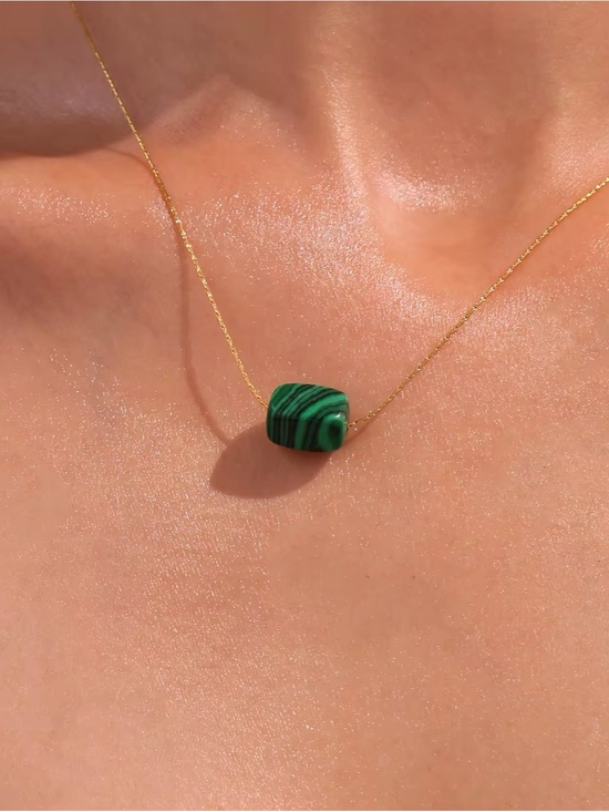 Jewelry - 💚 Natural Malachite Necklace Green Gemstone 18K Gold-Plated Boho Pendant ✨